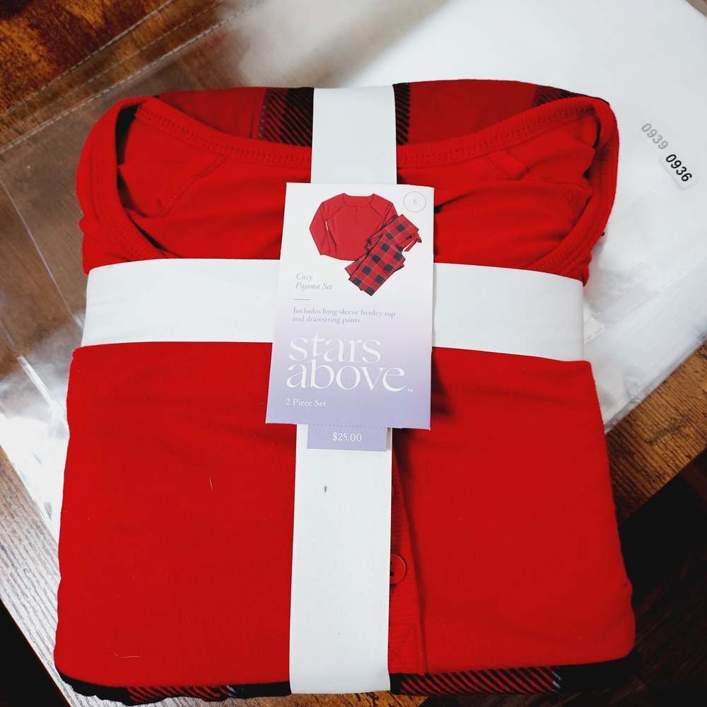 Stars Above Pajama Set Women Small Red Buffalo Check Henley Long Sleeve 2pc NEW